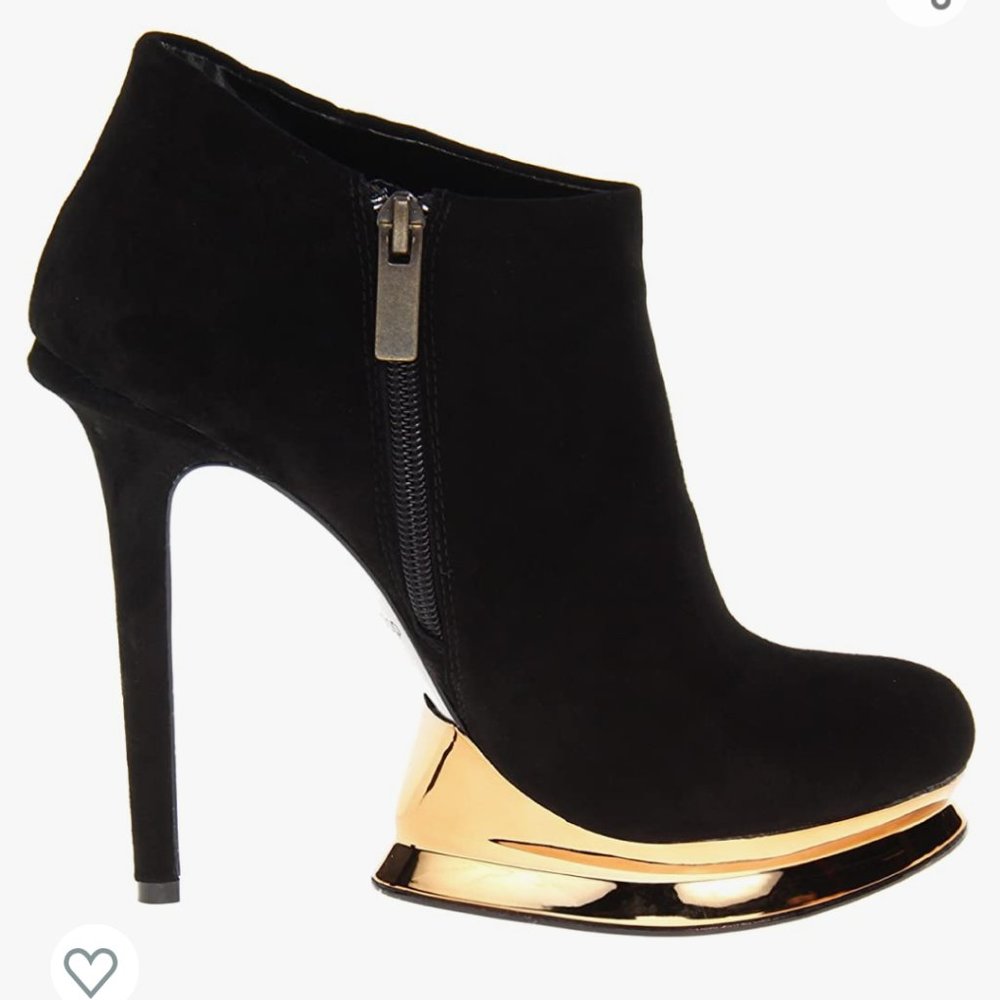Dolce Vita Black Suede Platform Ankle Boot with Gold Accent